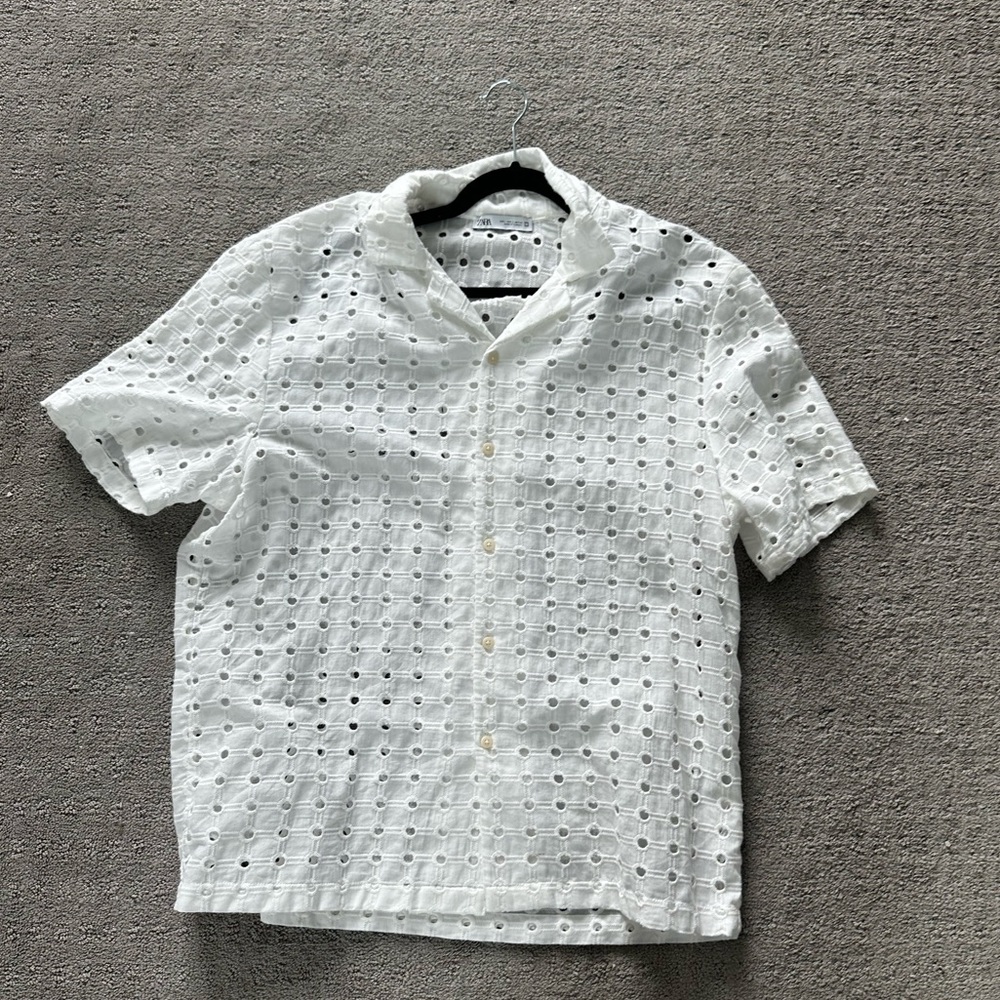 Zara embroidered die cut shirt